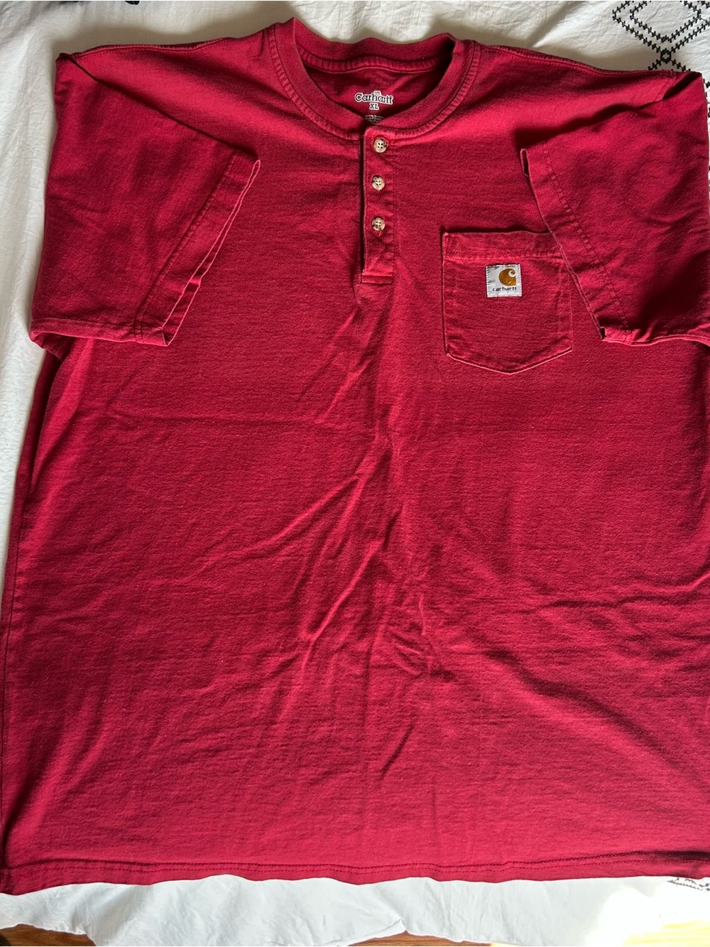 Carhartt Men's Deep Red Short-Sleeve Henley with Pocket